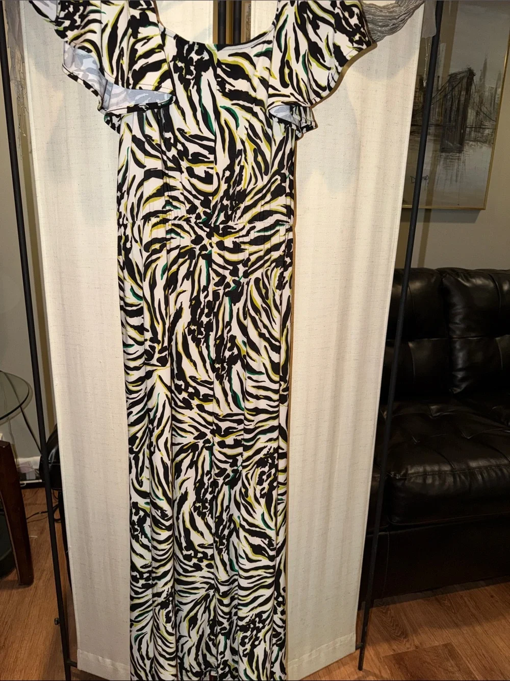 Attitudes Zebra-Print Maxi Dress with Black, Green & Yellow Accent
